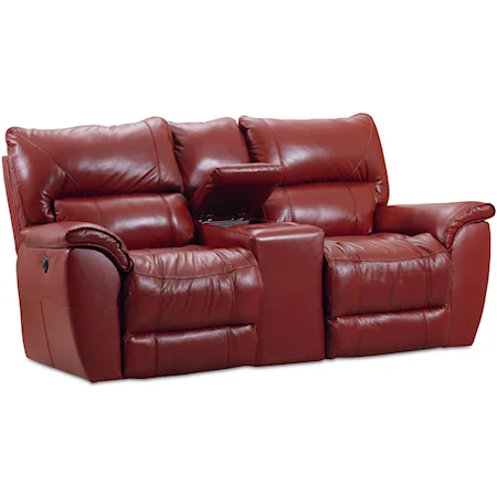 Powerized Casual Scoop Seat Double Reclining Console Loveseat